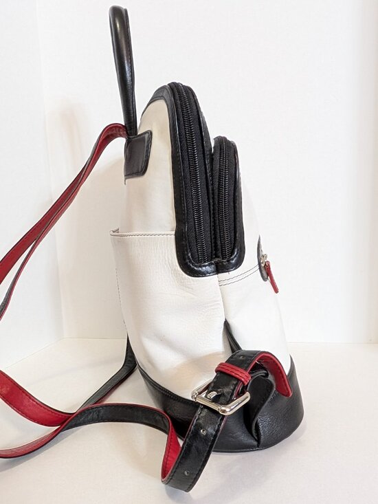 ili New York White Leather Mini Backpack – Black & Red Trim main image 12